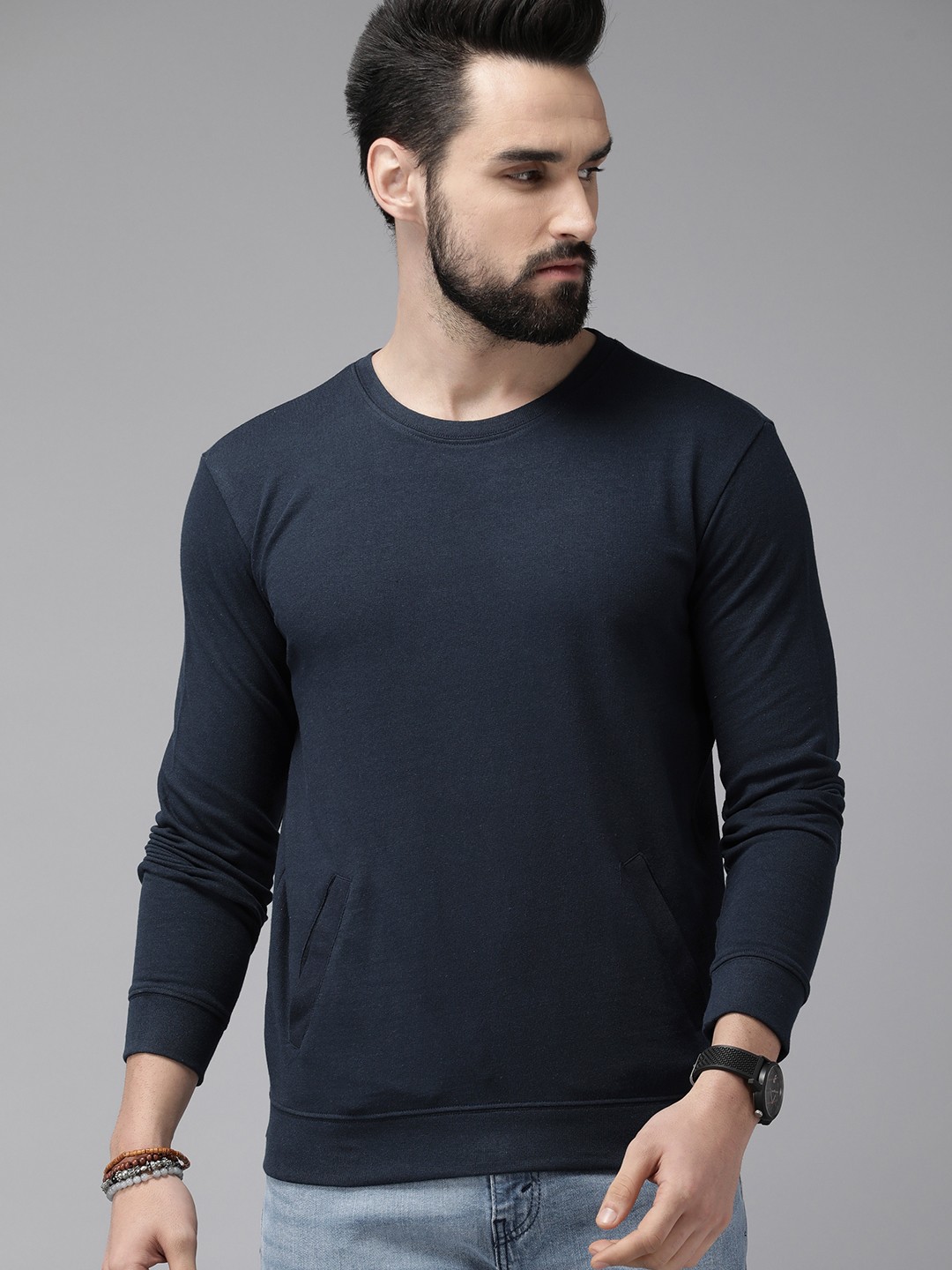 

Roadster Men Navy Blue Solid Sweatshirt
