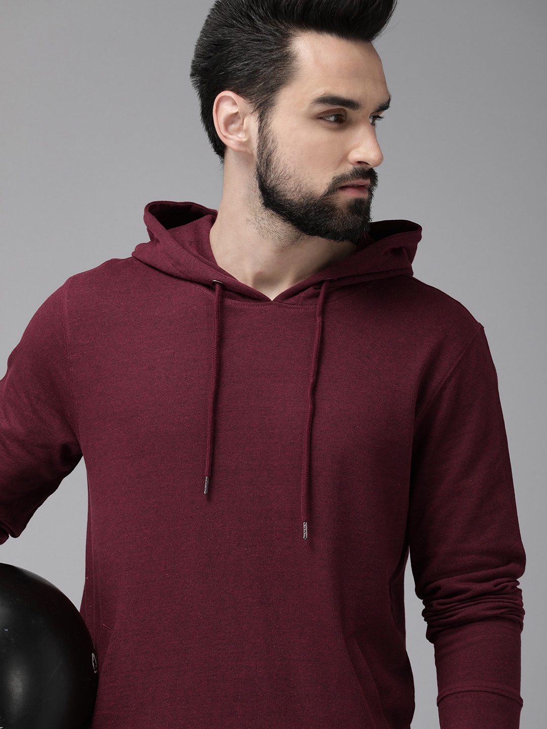 

Roadster Men Maroon Solid Hooded Sweatshirt
