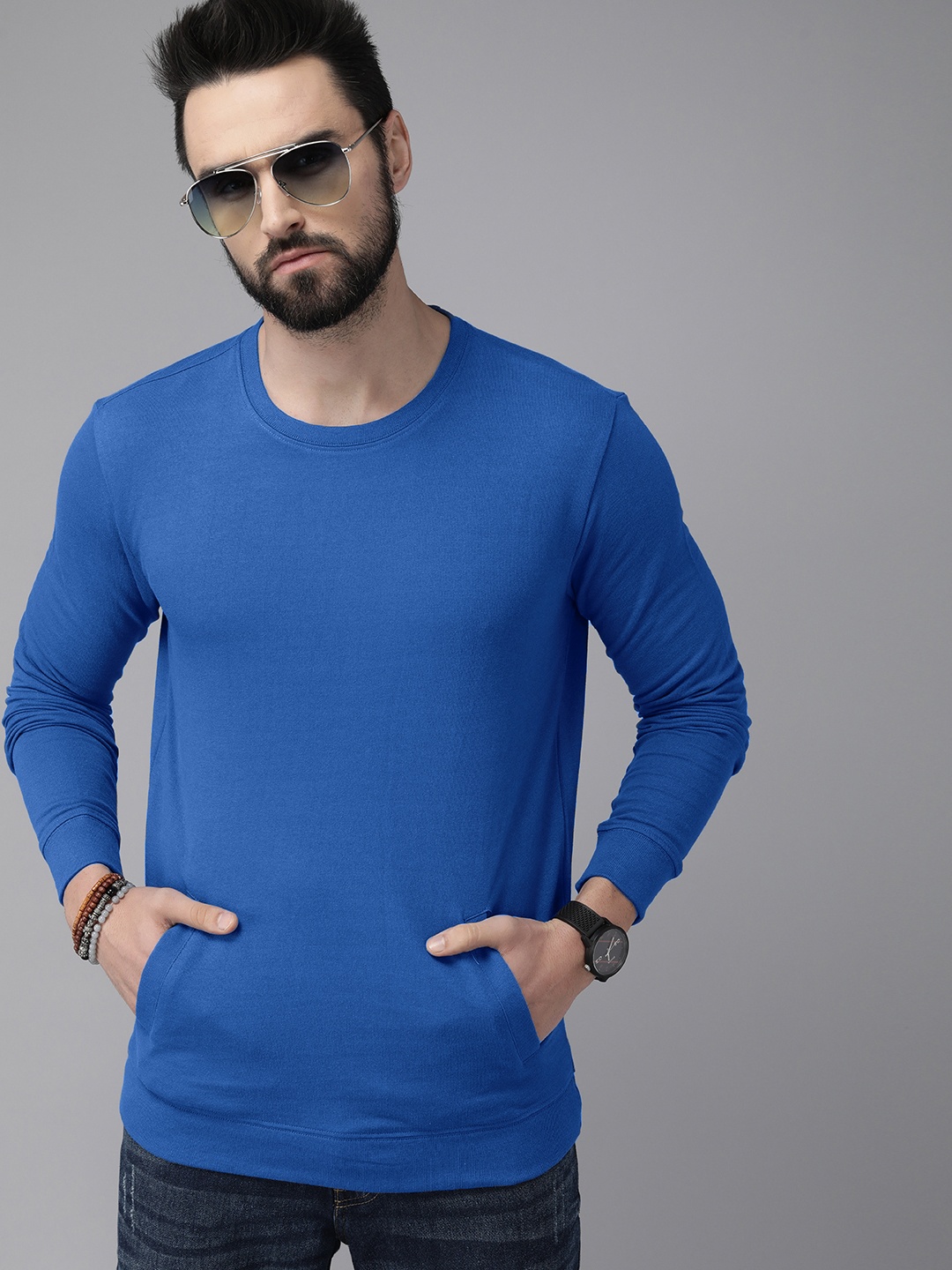 

Roadster Men Blue Solid Sweatshirt