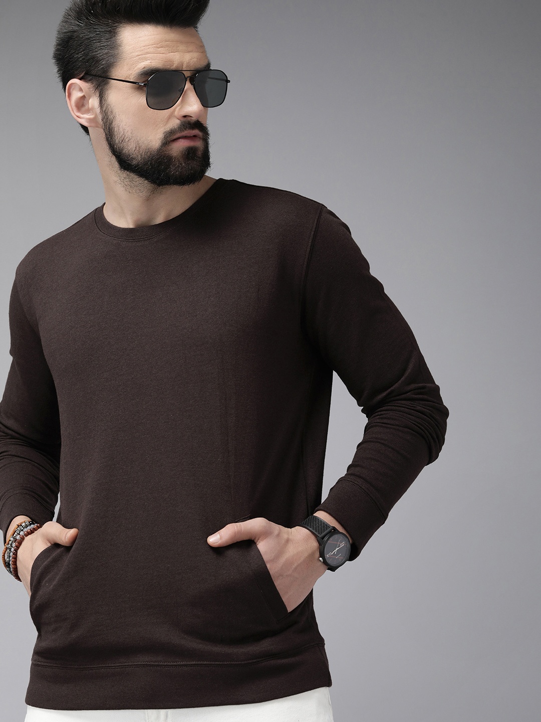 

Roadster Men Coffee Brown Solid Sweatshirt