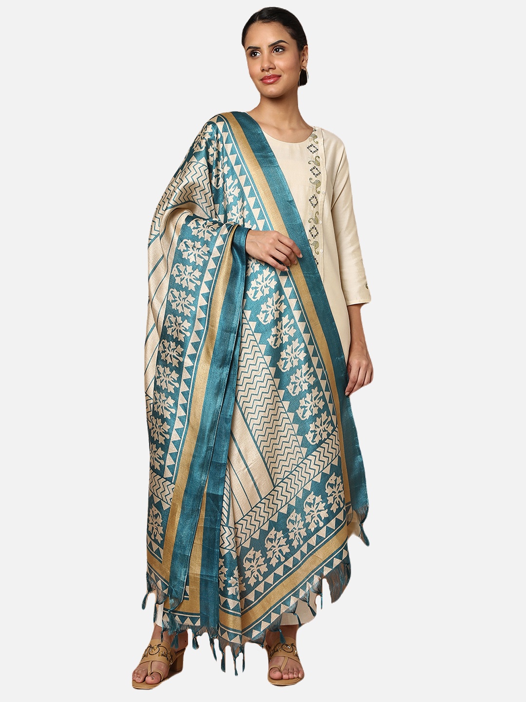 

SALWAR STUDIO Blue & Beige Printed Dupatta