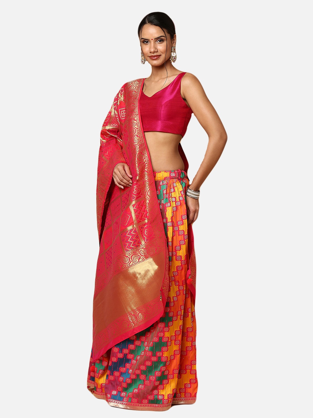 

SALWAR STUDIO Pink & Gold-Toned Printed Dupatta