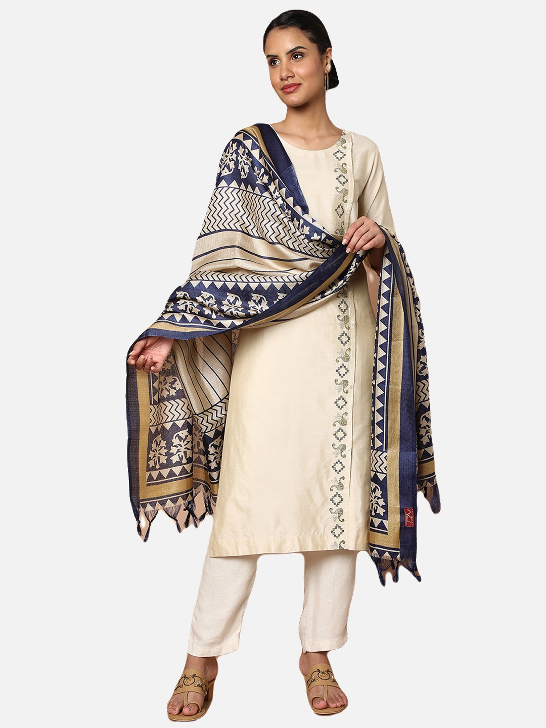 

SALWAR STUDIO Women Blue & Cream-Coloured Printed Dupatta