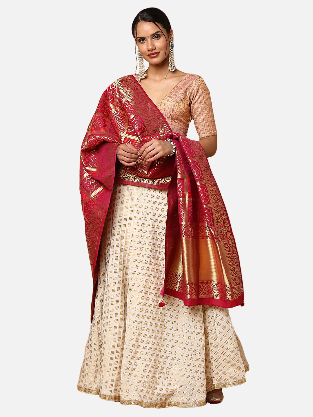 

SALWAR STUDIO Maroon & Gold-Toned Printed Dupatta