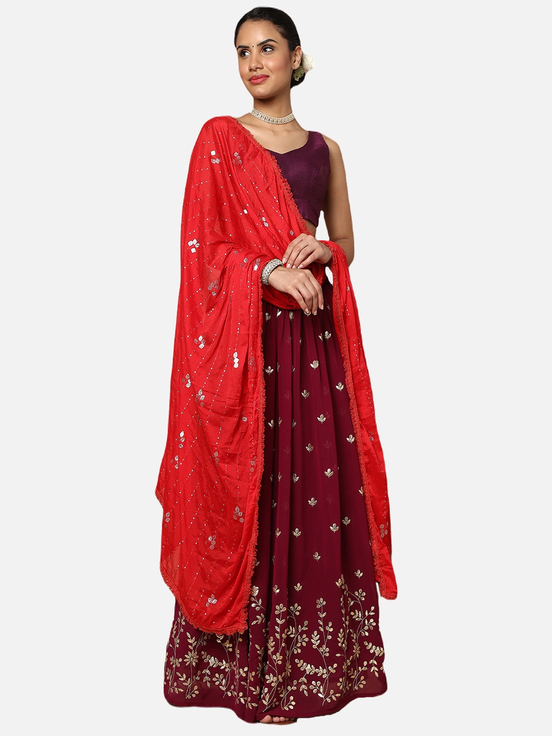 

SALWAR STUDIO Red Embroidered Dupatta