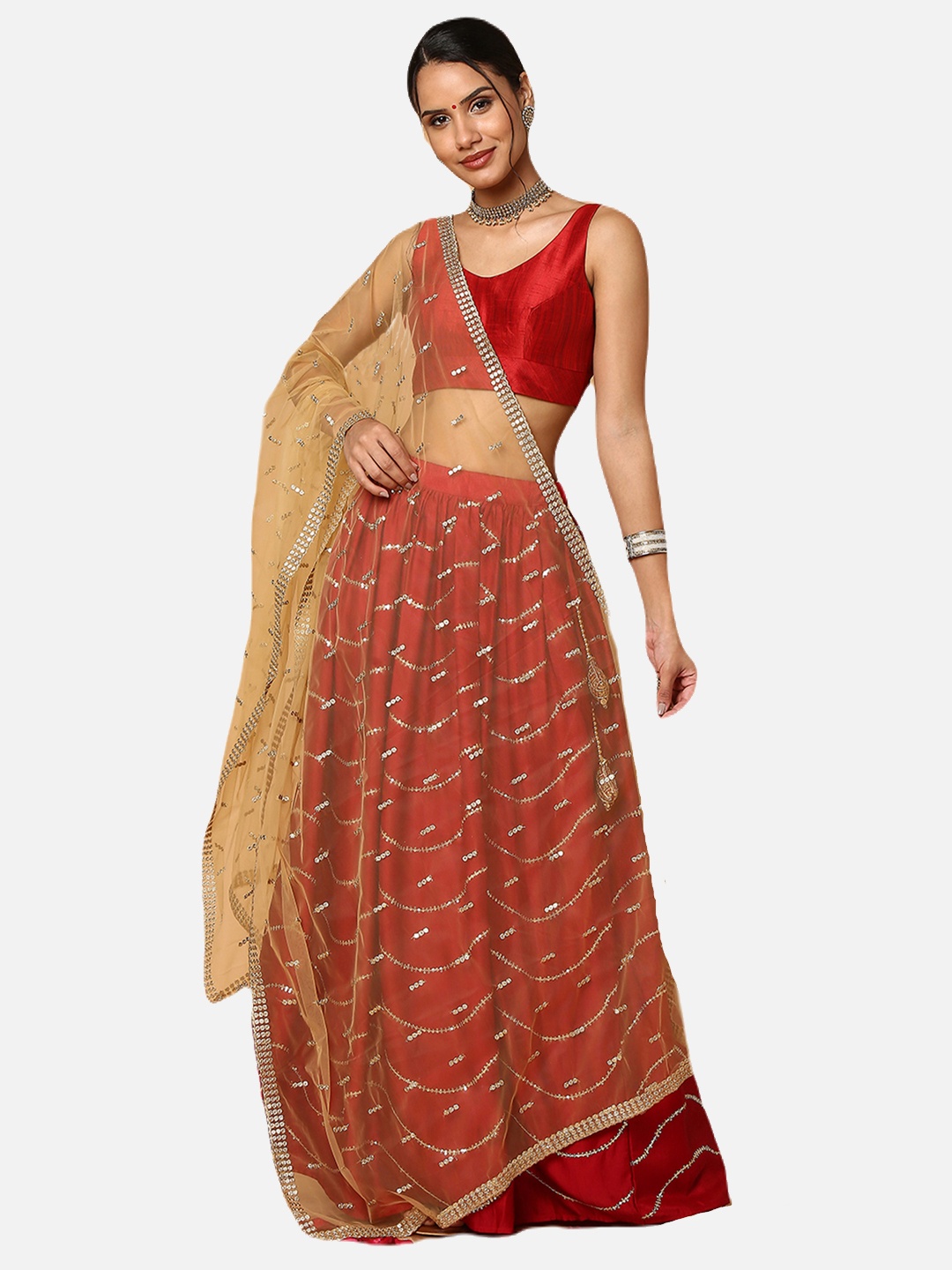 

SALWAR STUDIO Woman Ethnic Motifs Embroidered Net Dupatta, Gold