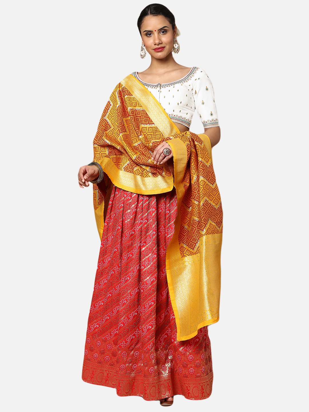 

SALWAR STUDIO Orange & Red Woven Design Dupatta with Thread Work
