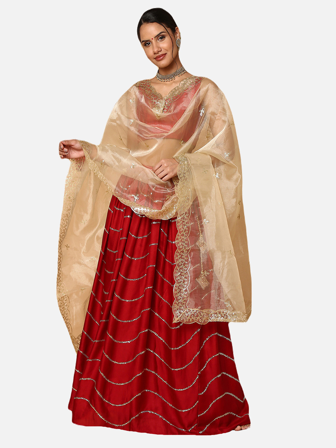 

SALWAR STUDIO Gold-Toned Embroidered Organza Dupatta
