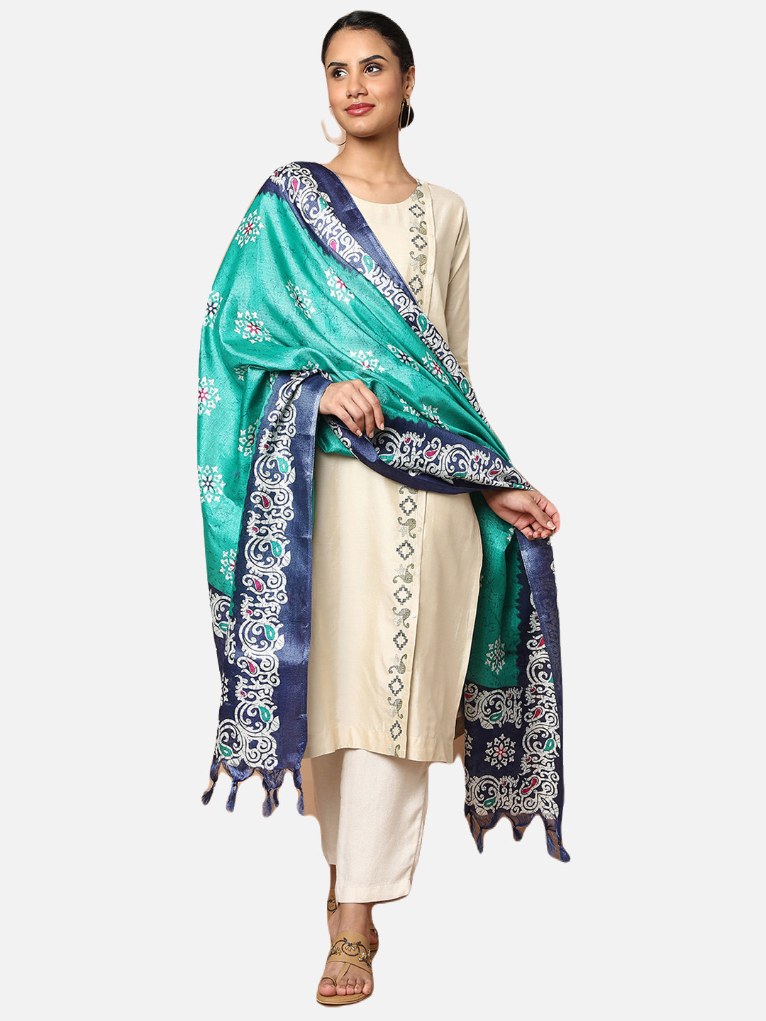 

SALWAR STUDIO Blue & Off White Printed Dupatta