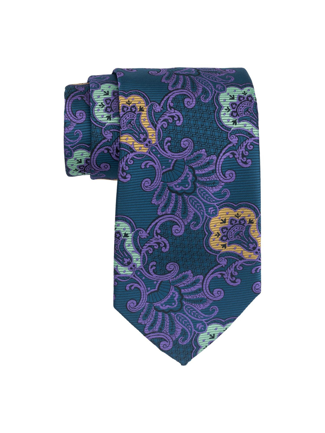 

The Tie Hub Men Purple & Green Woven Design Skinny Silk Tie