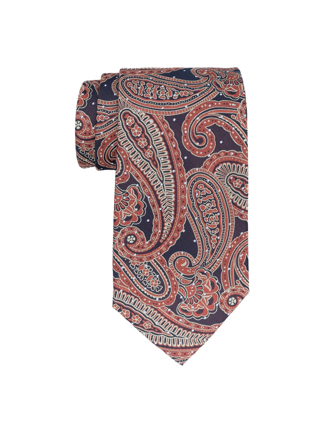 

The Tie Hub Men Orange & Navy Blue Woven Design Silk Broad Tie
