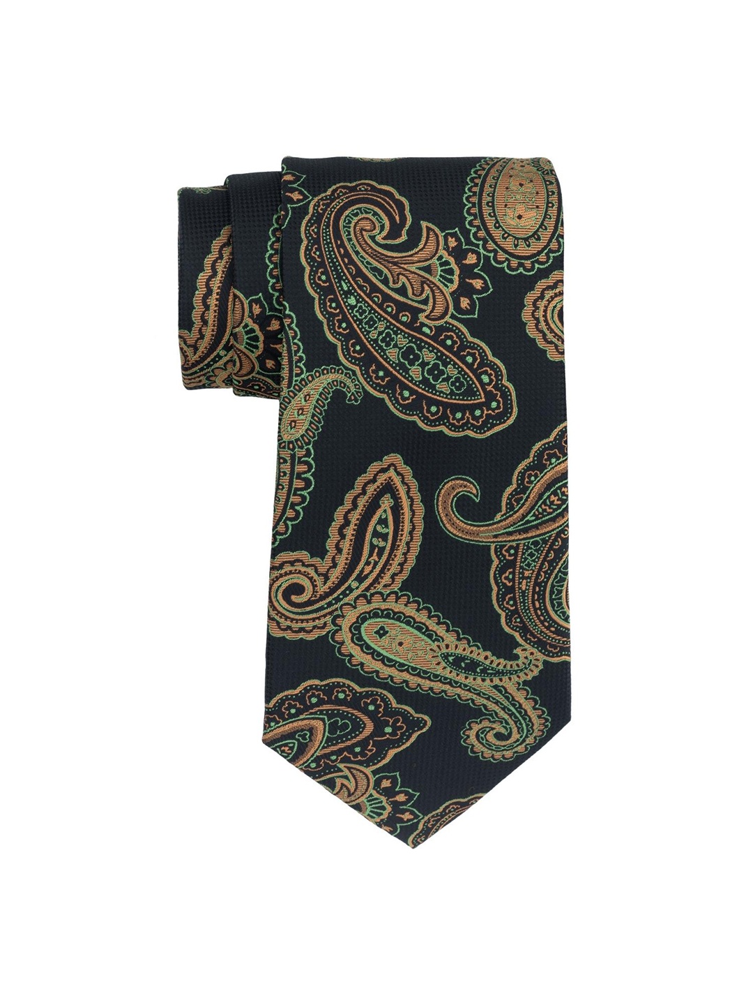 

The Tie Hub Men Black & Orange Woven Design Silk Broad Tie