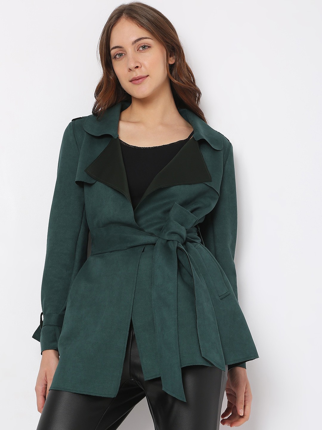 

Vero Moda Women Green Solid Wrap Coat