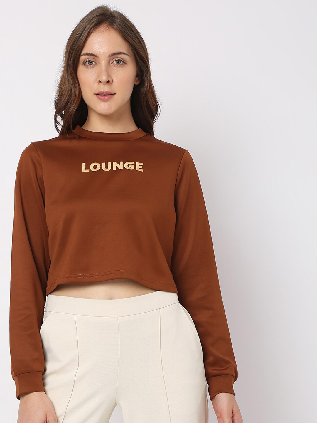 

Vero Moda Women Brown Printed Crop Sweatshirt