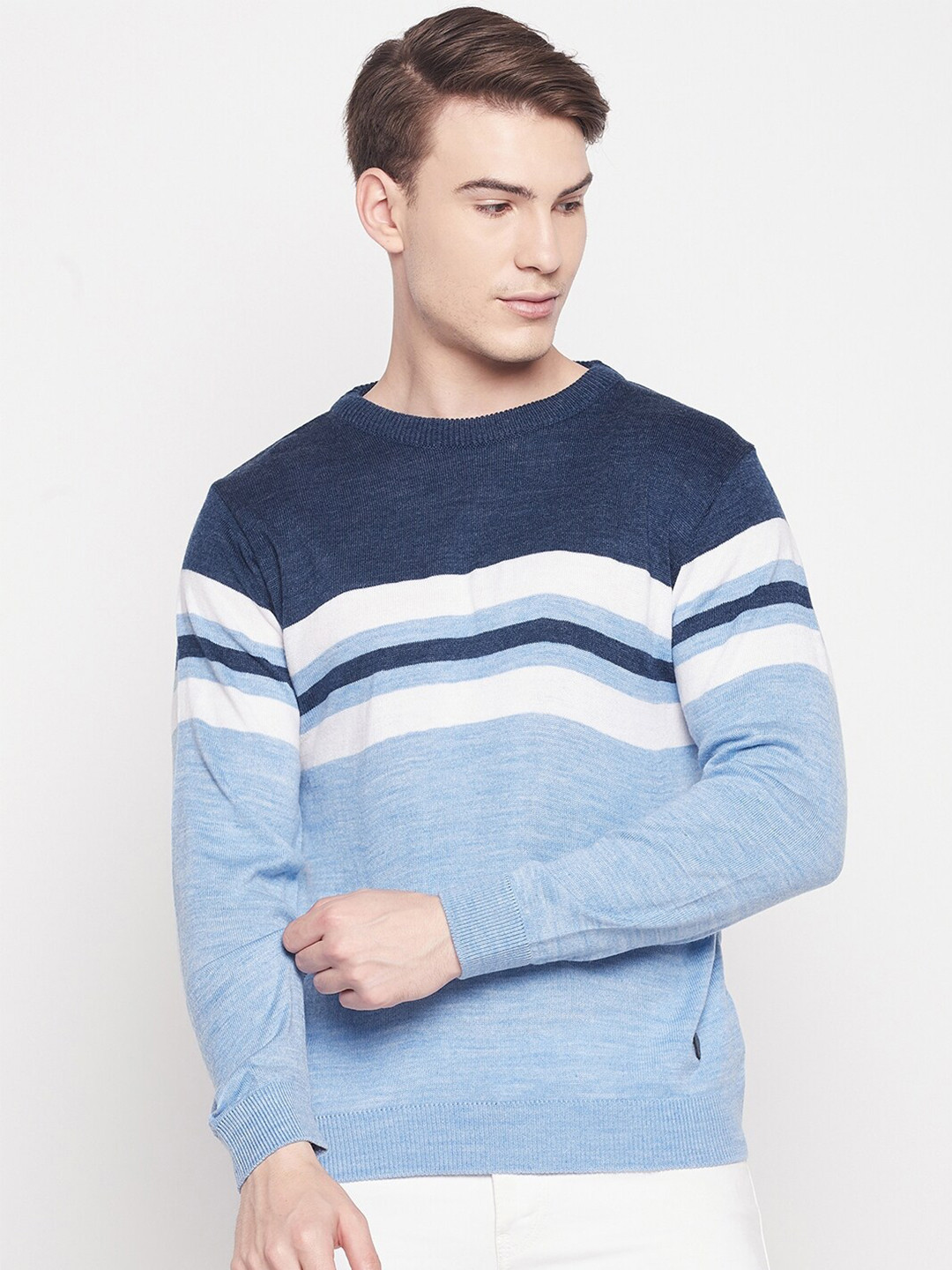 

Duke Men Blue & White Striped Acrylic Pullover