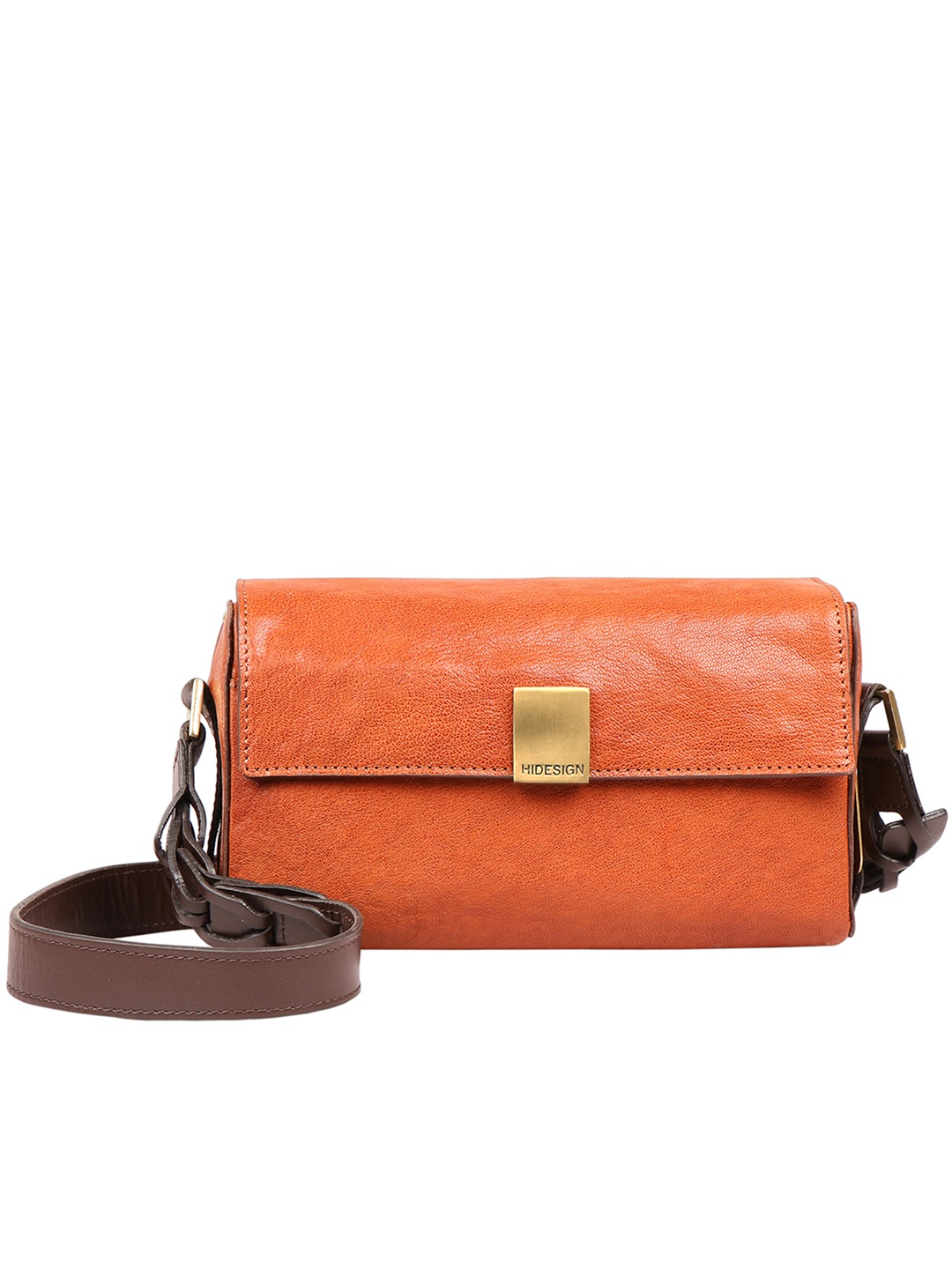 

Hidesign Orange Leather Structured Sling Bag