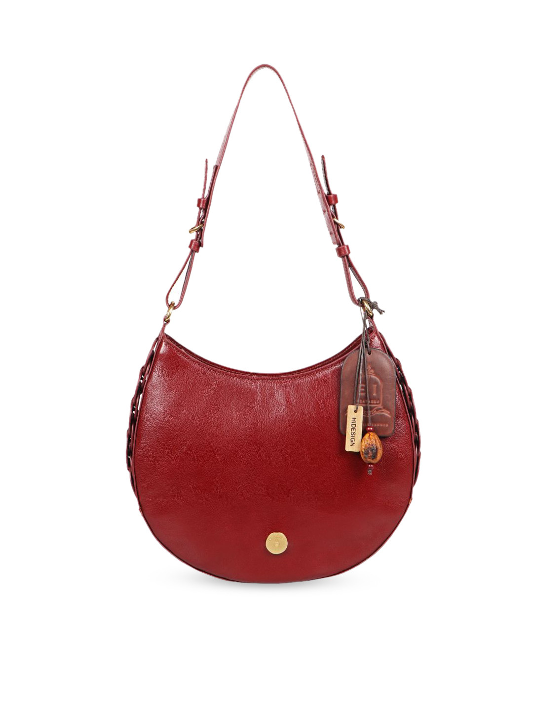 

Hidesign Red Leather Half Moon Shoulder Bag