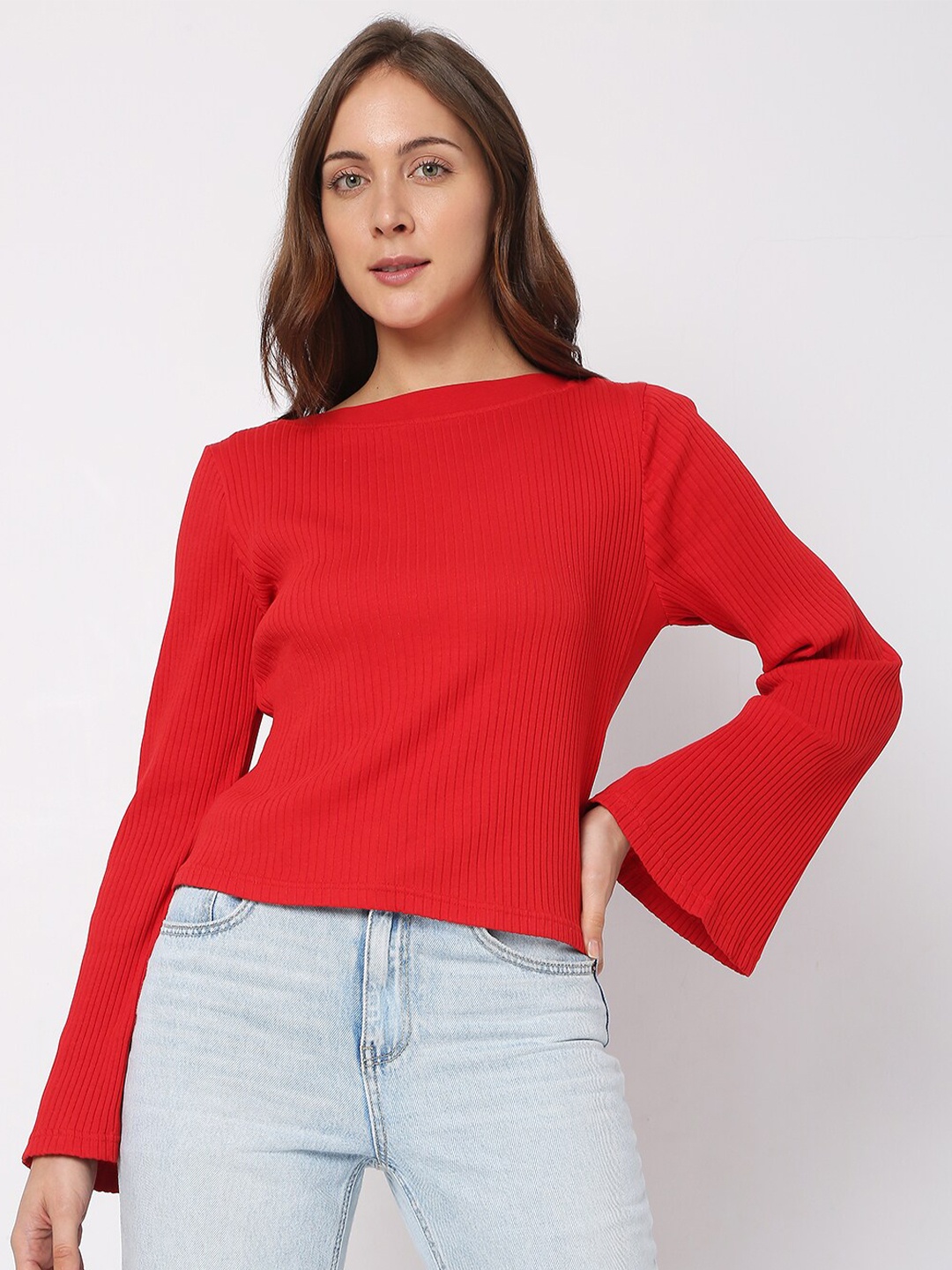 

Vero Moda Red Solid Crop Top