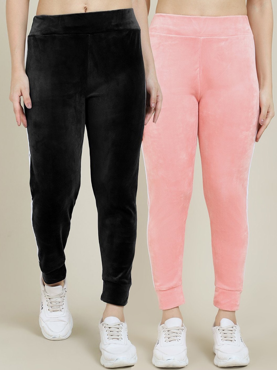 

Miaz Lifestyle Women Pack Of 2 Black & Peach Solid Relaxed Fit Joggers