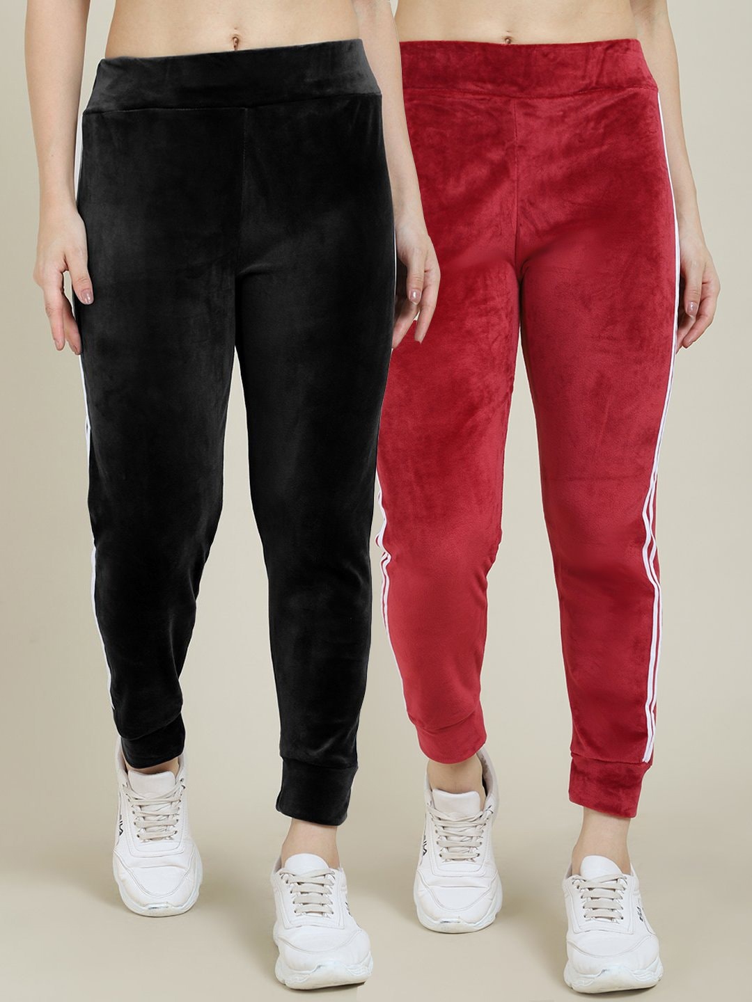 

Miaz Lifestyle Women Pack of 2 Solid Cotton Joggers, Maroon