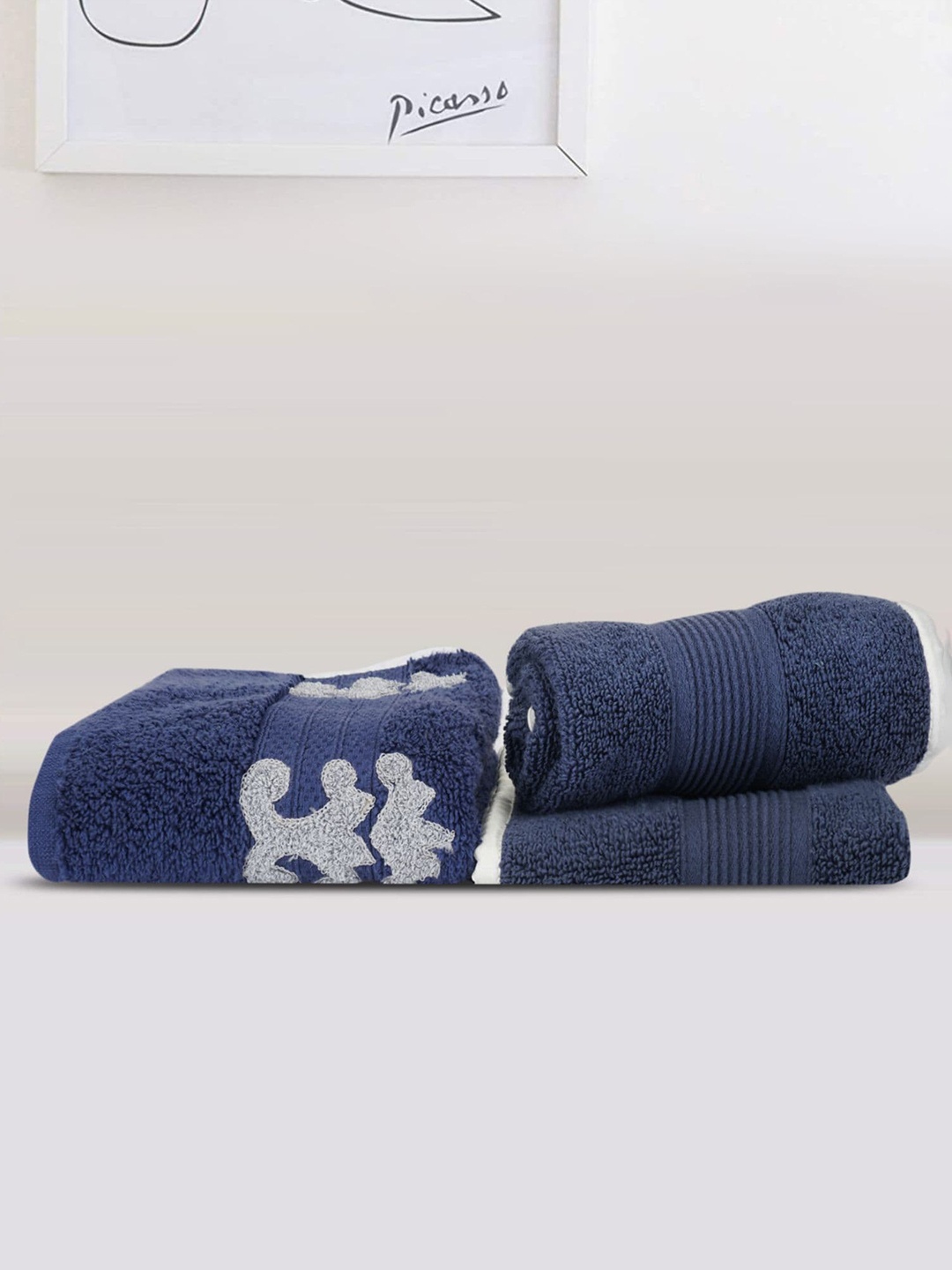 

LUSH & BEYOND Set Of 3 Blue Solid Pure Cotton 500 GSM Towel Set
