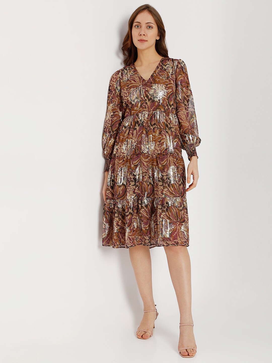 

Vero Moda Brown Ethnic Motifs Midi Dress