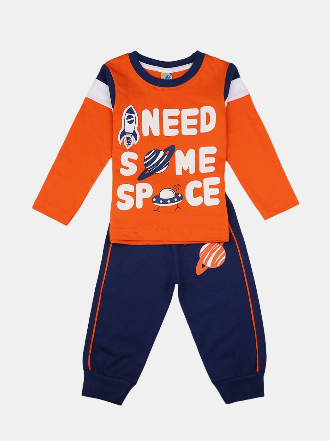 

V-Mart Kids Orange & Blue Printed Pure Cotton T-shirt with Pyjama