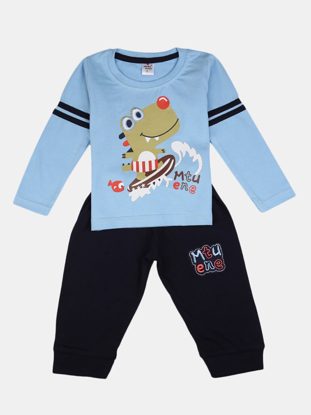 

V-Mart Kids Blue & Brown Printed Pure Cotton T-shirt with Linen Pyjama