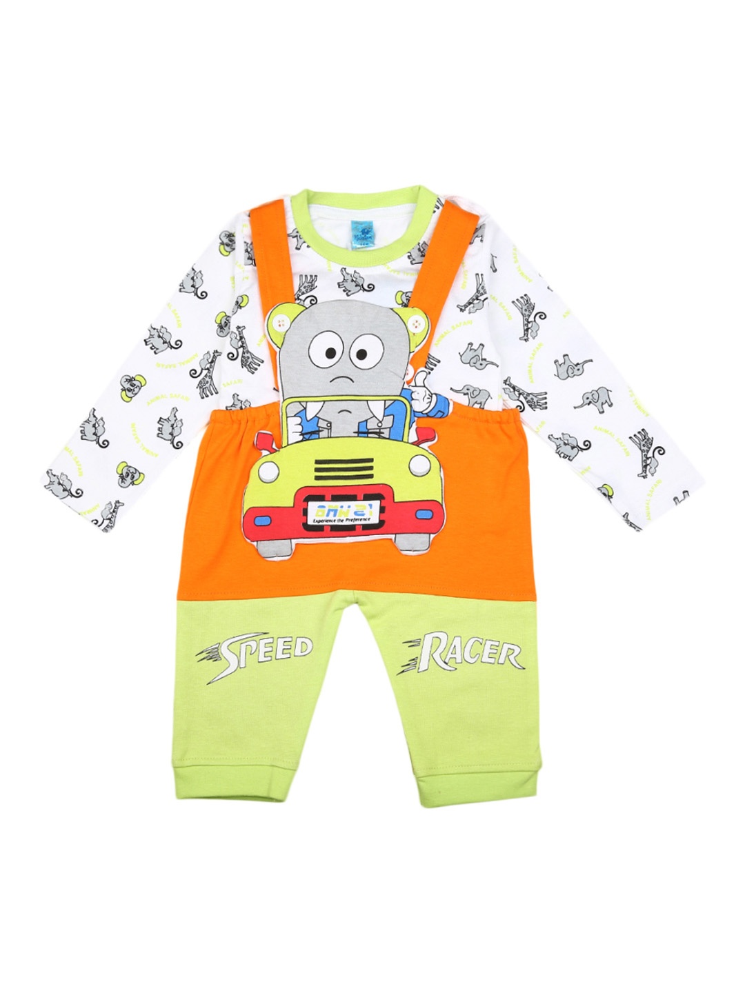 

V-Mart Kids White & Orange Printed Pure Cotton T-shirt with Pyjama
