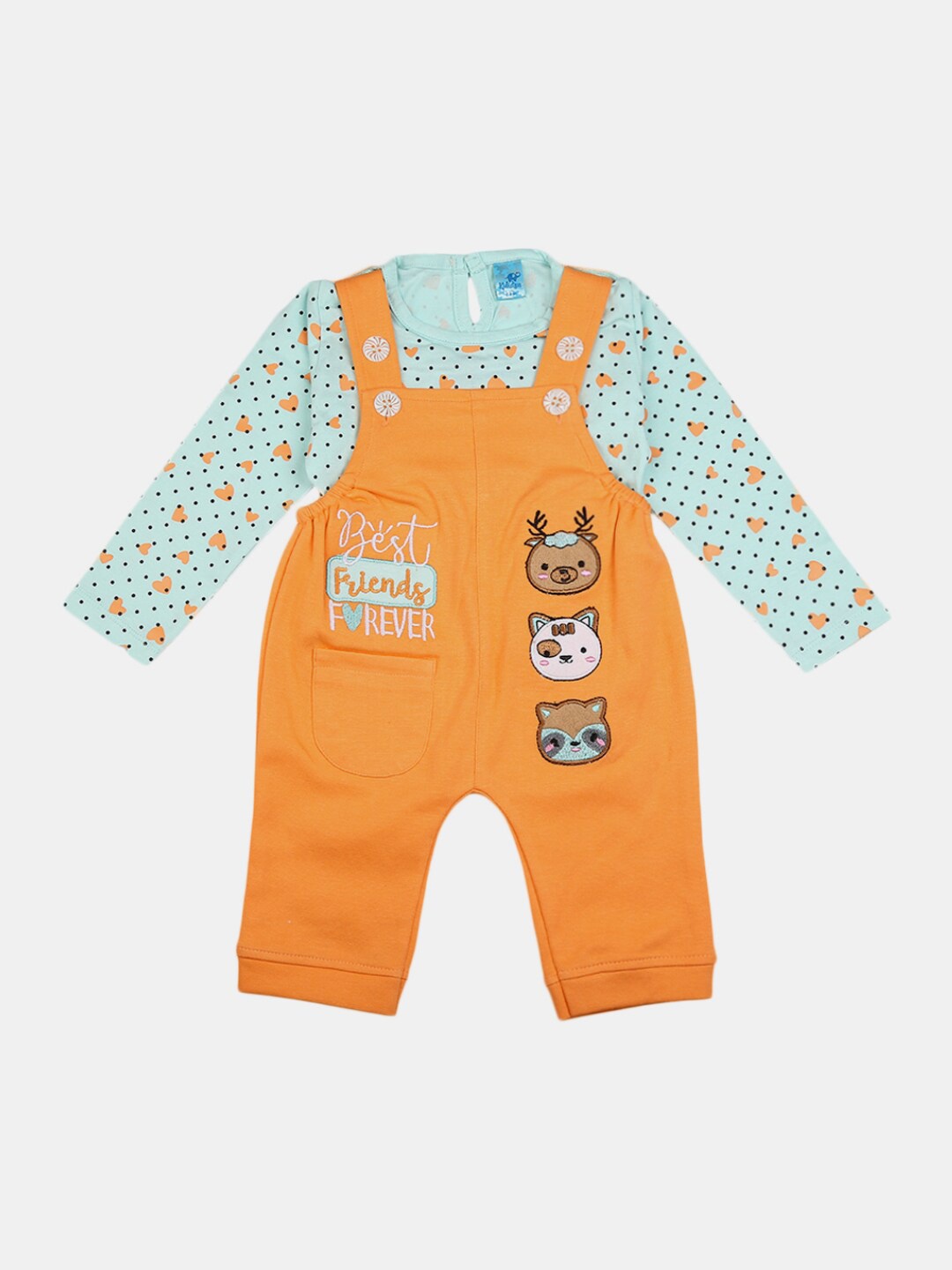 

V-Mart Kids Orange & Green Printed T-shirt with Dungaree