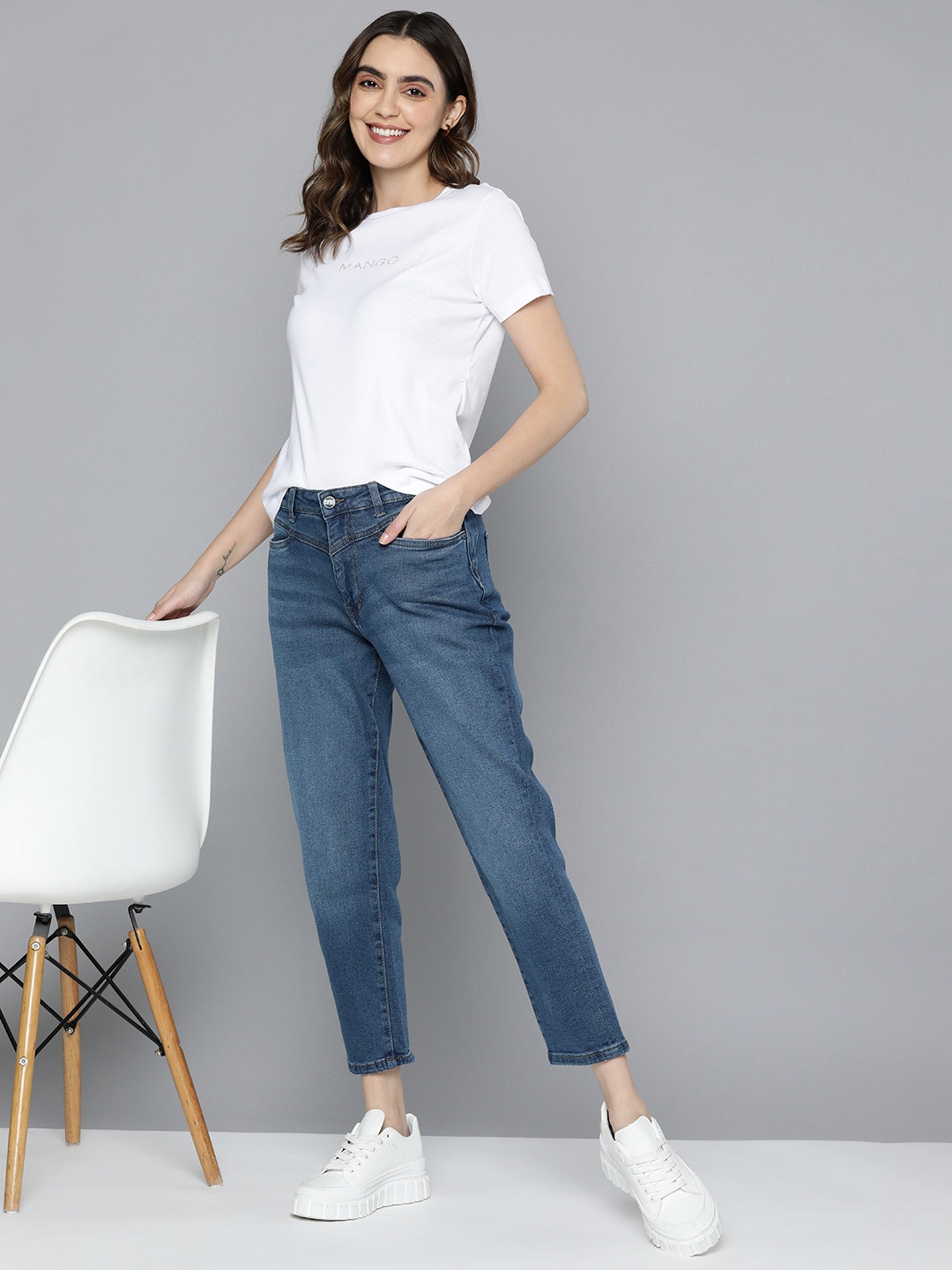

Mast & Harbour Women Boyfriend Fit Stretchable Jeans, Navy blue