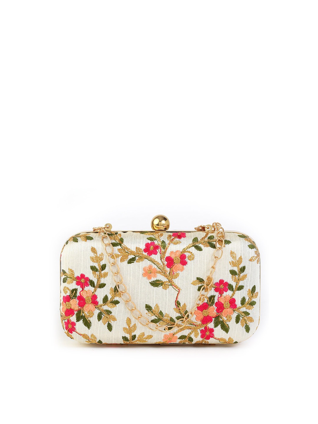 

gaura pakhi Gold-Toned & White Embroidered Box Clutch