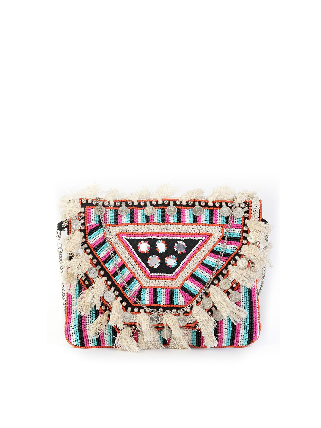 

gaura pakhi Embellished Boho Envelope Clutch, White