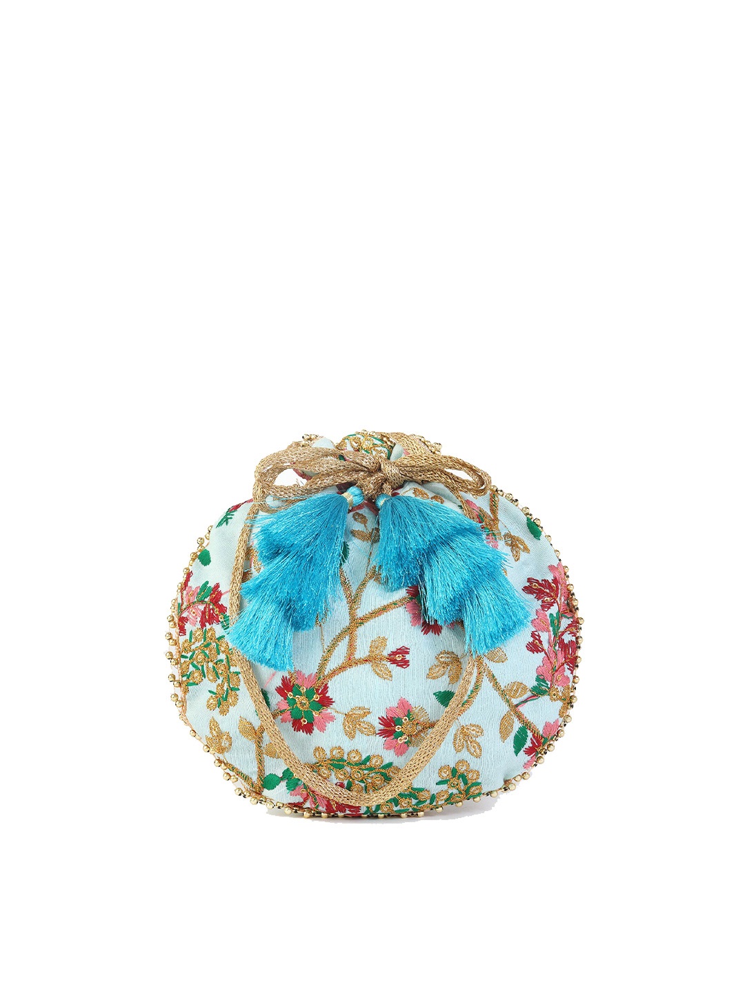 

gaura pakhi White & Gold-Toned Embroidered Embroidered Potli Clutch