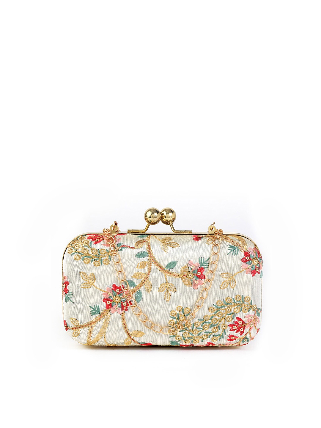 

gaura pakhi Women Embroidered Box Clutch, Cream
