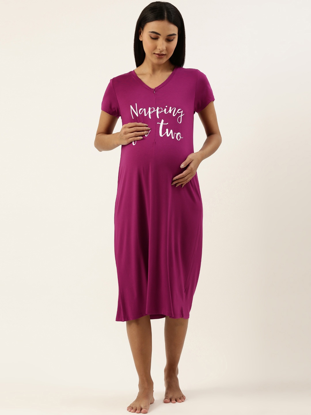

Blush 9 Maternity Magenta Printed Nightdress