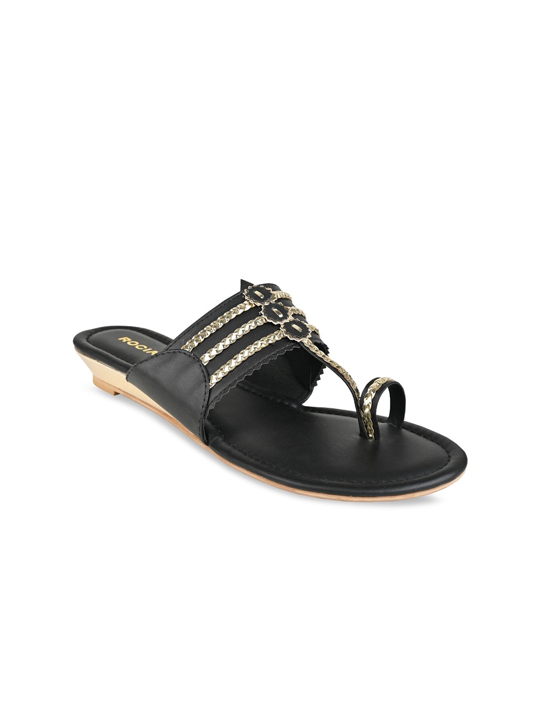 

Rocia Women Ethnic Kolhapuri One Toe Flats, Black