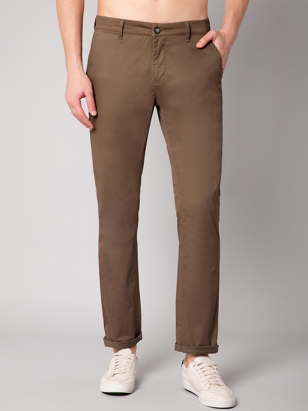 

Cantabil Men Solid Cotton Trousers, Olive