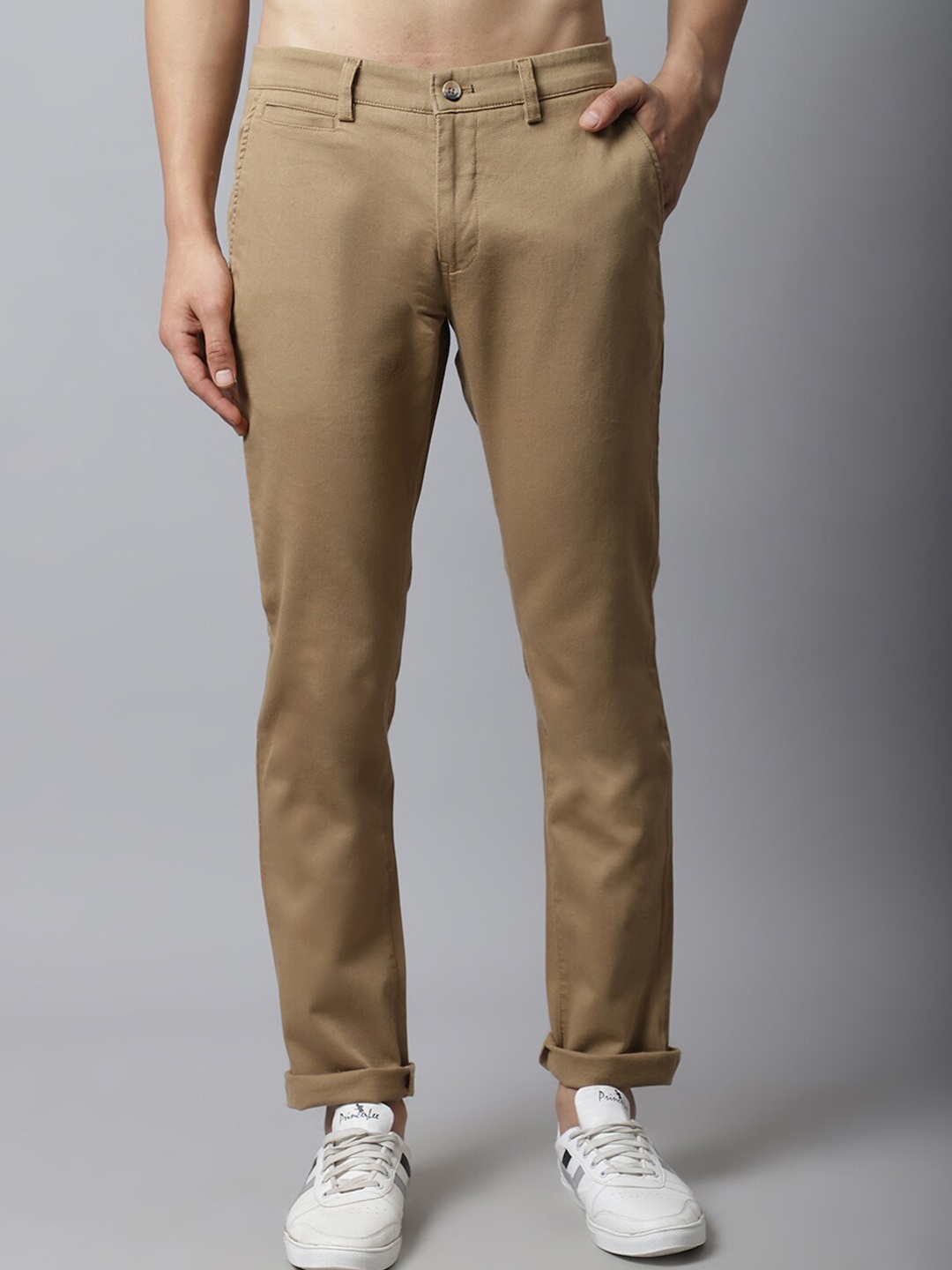 

Cantabil Men Solid Chinos Trousers, Khaki