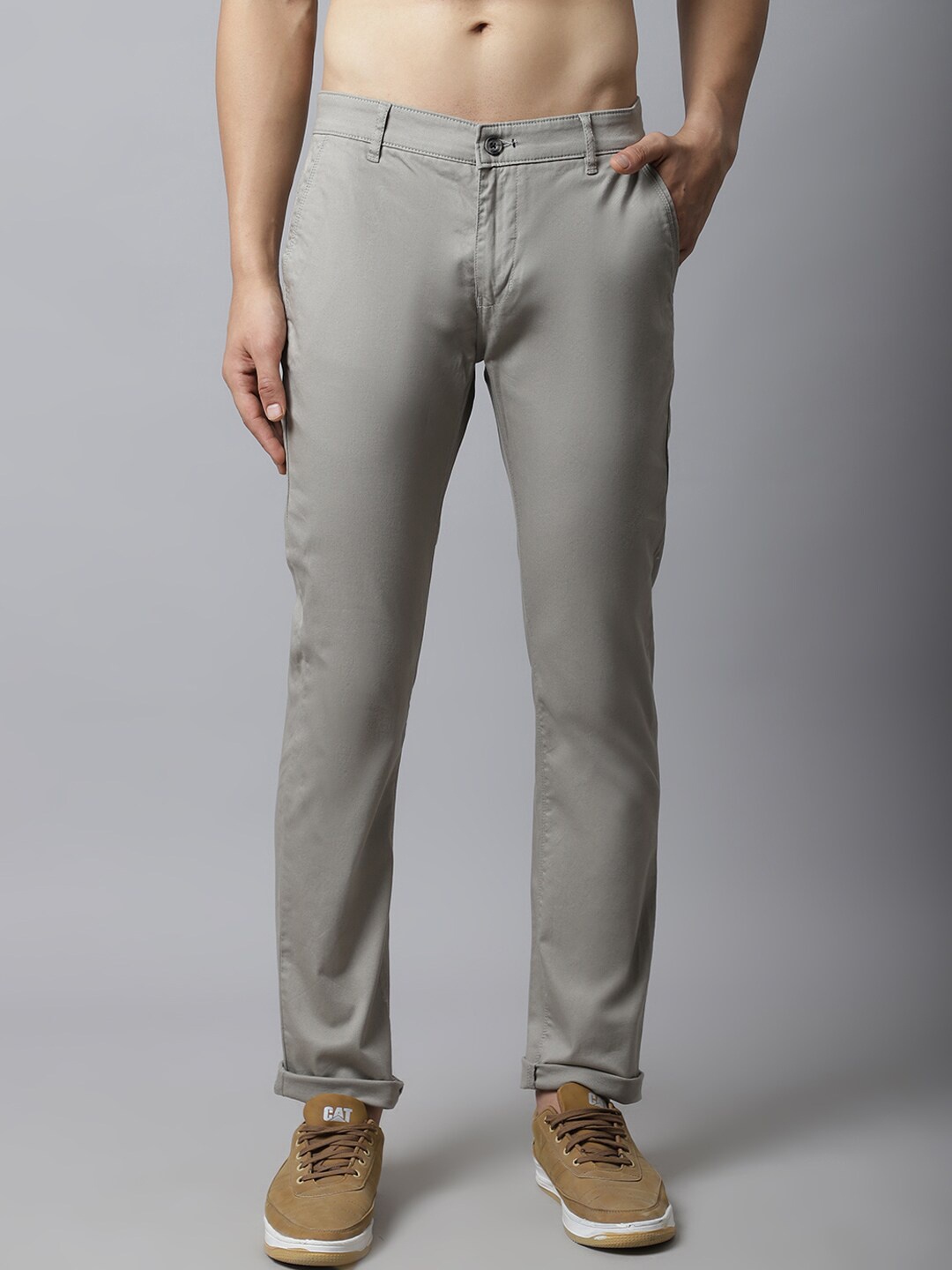 

Cantabil Men Grey Chinos Cotton Trousers