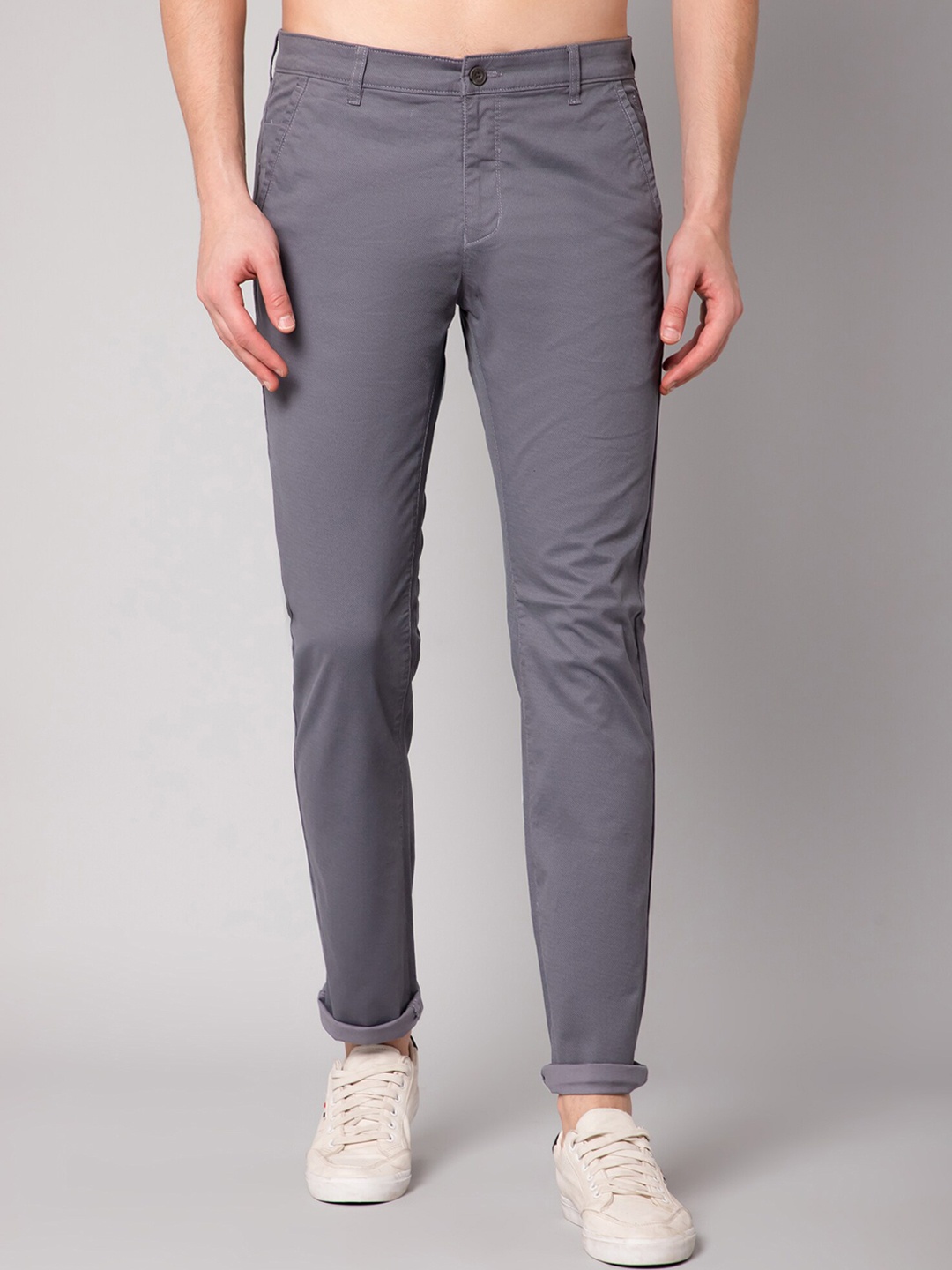 

Cantabil Men Grey Cotton Casual Trousers