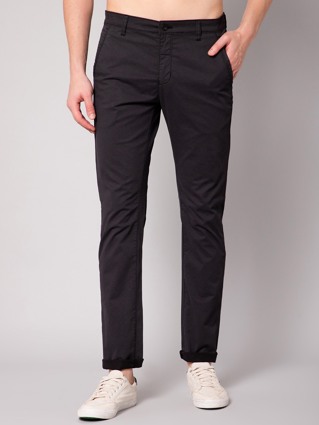 

Cantabil Men Black Solid Cotton Chinos Trousers
