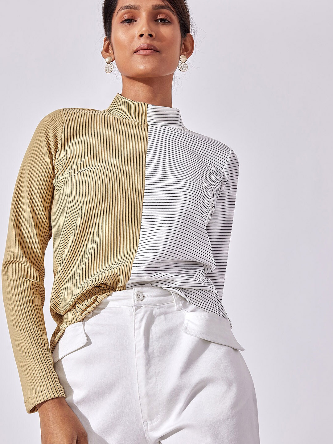 

The Label Life Women White Colourblocked High Neck Top