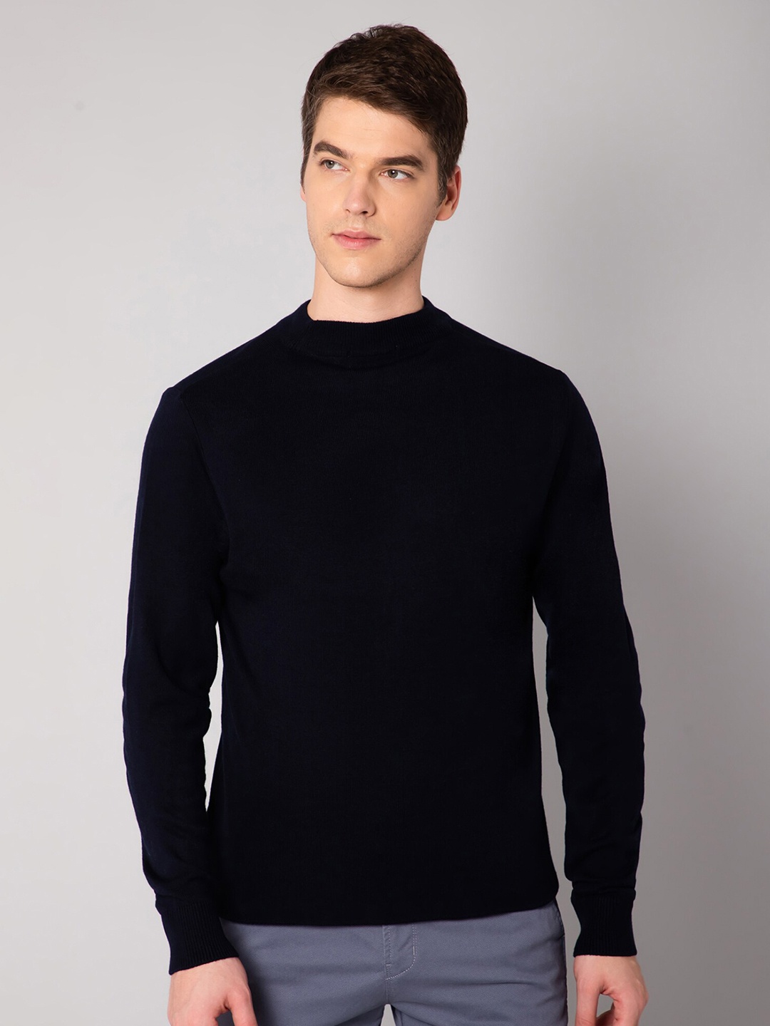 

Cantabil Men Navy Blue Ribbed Pullover