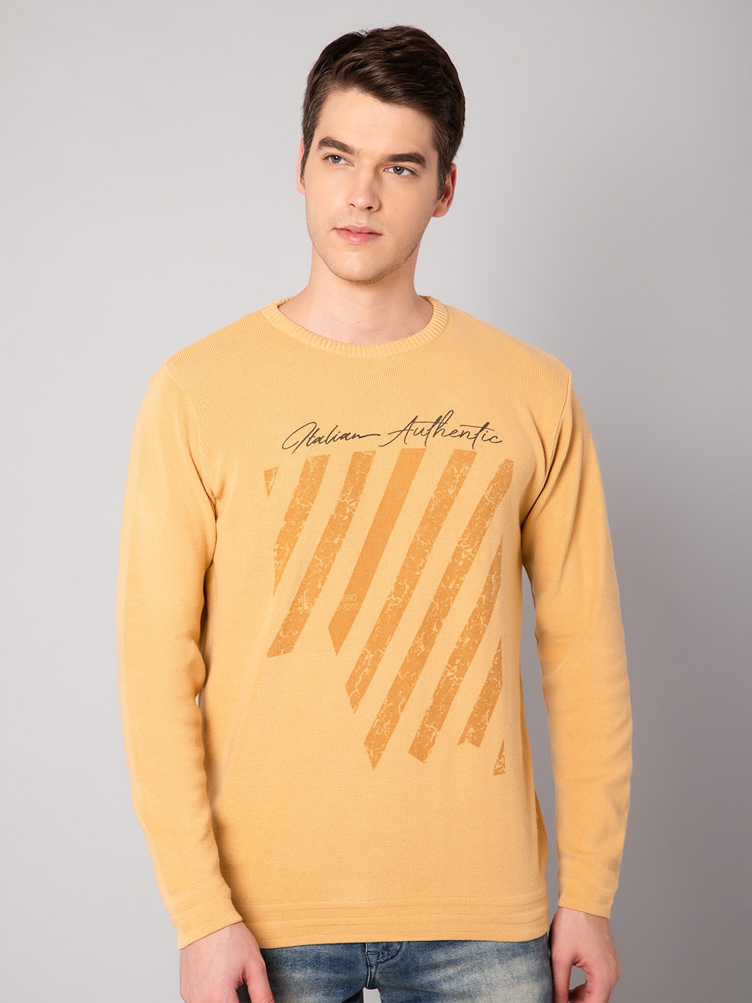 

Cantabil Men Mustard & Black Typography Printed Pullover
