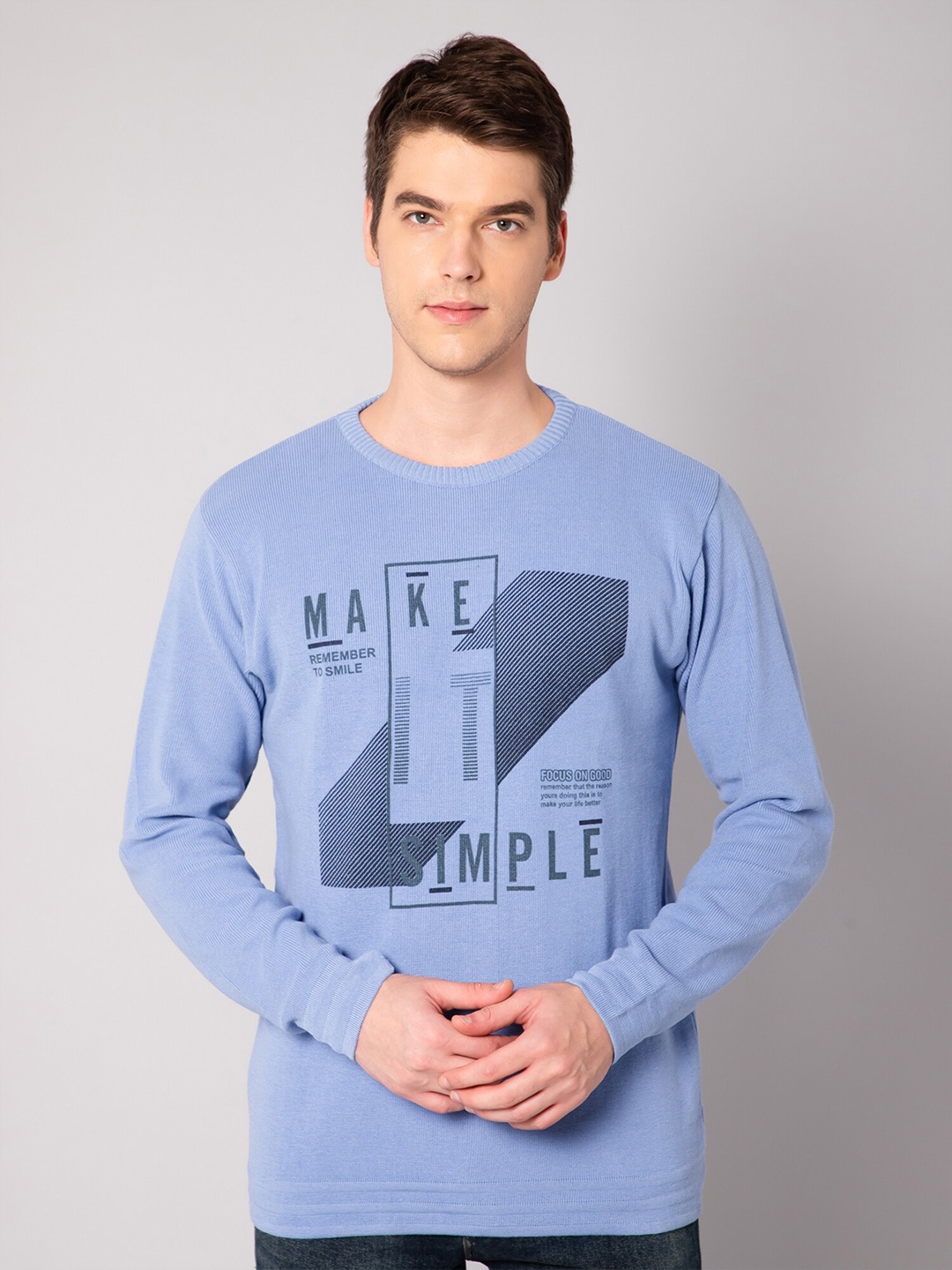 

Cantabil Men Blue Typography Printed Pullover