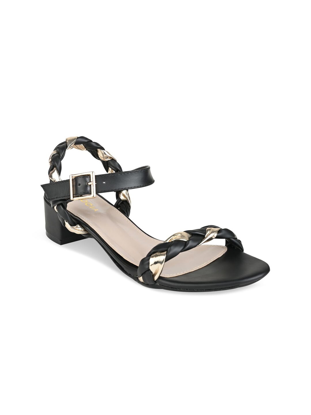 

Rocia Black Textured Block Sandals