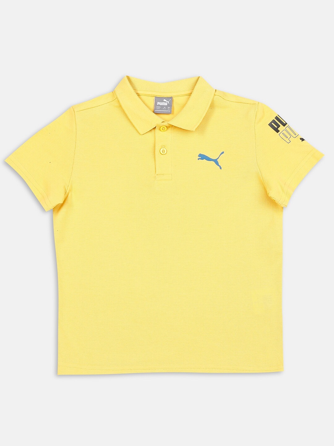 

Puma Kids Regular Fit Brand Logo Printed Cotton Polo Collar T-shirt, Yellow