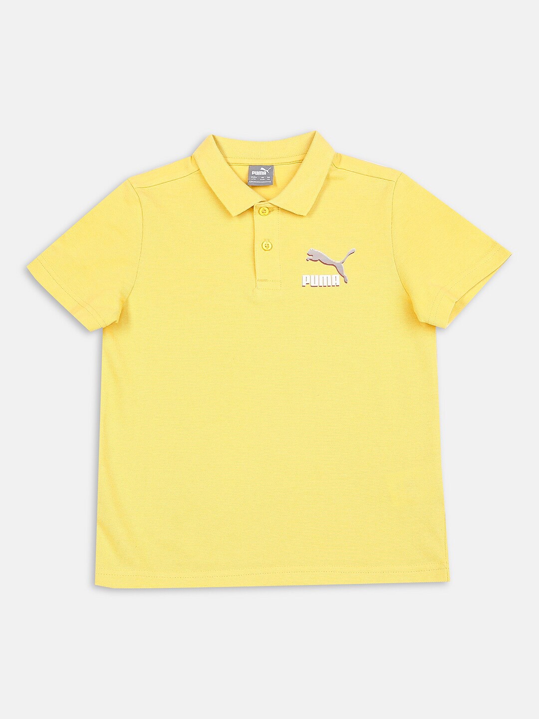 

Puma Kids Yellow Cotton Brand Logo Printed Polo Collar T-shirt