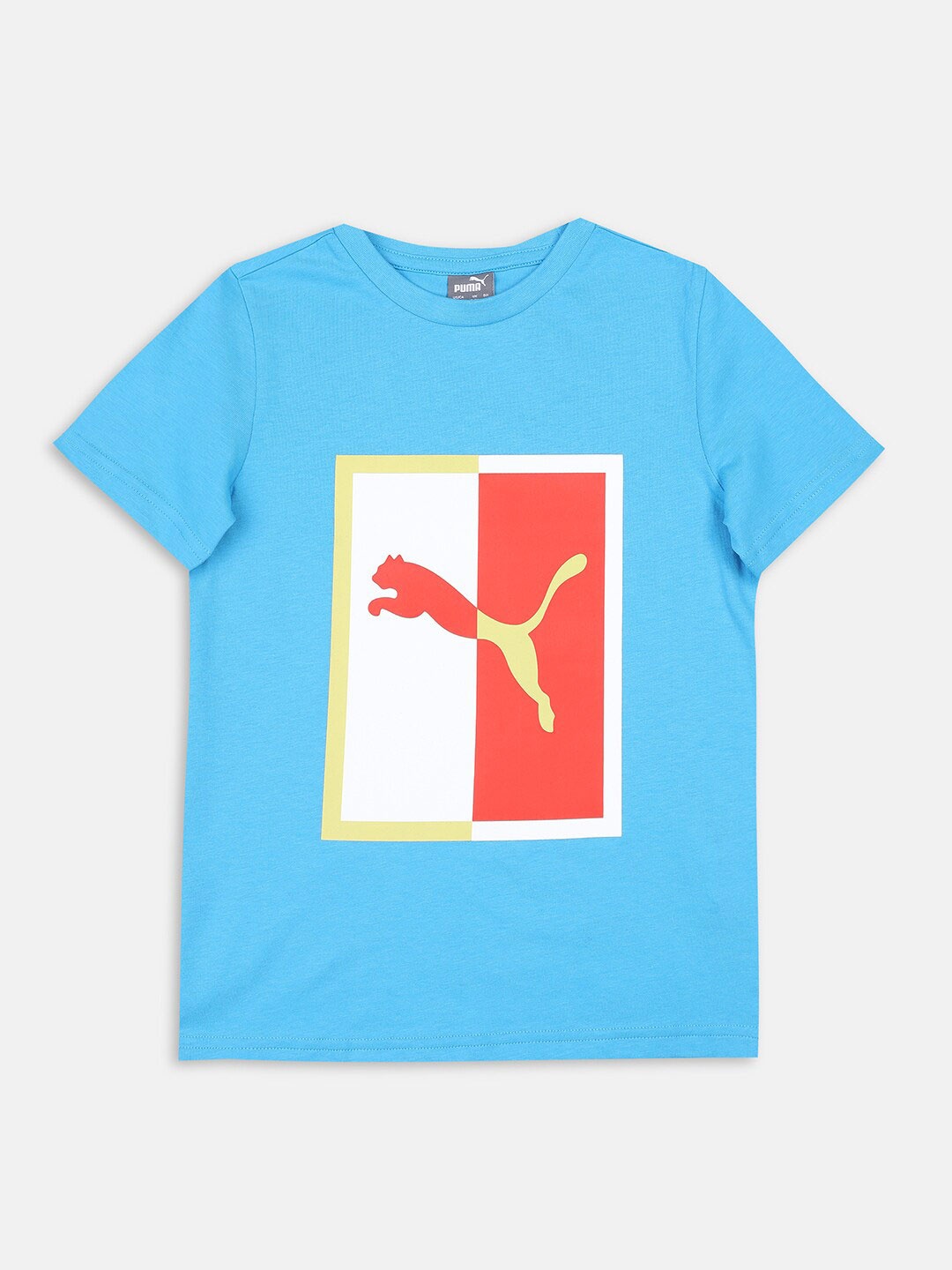 

Puma Boys Blue & White Graphic Box Logo Youth Regular Fit T-shirt
